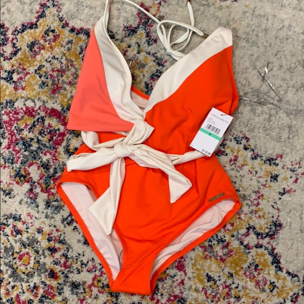 Vince Camuto one piece, orange and pink, size 8